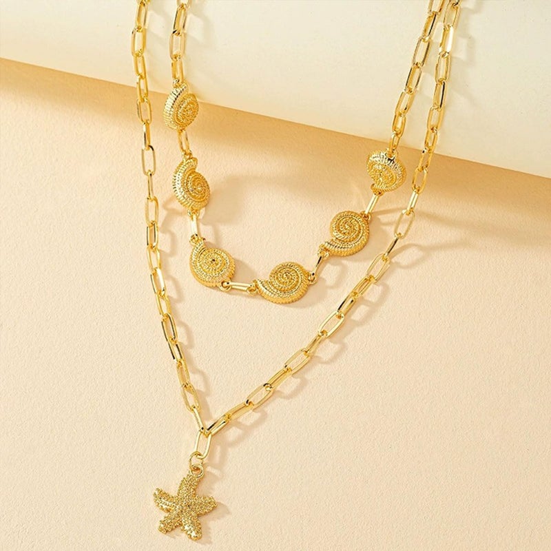 MIFYNN Gold Shell Starfish Necklace for Women Pearl Shell Necklace Layered Beaded Starfish Necklaces Summer Beach Surf Jewelry Gifts for Women - Image 5